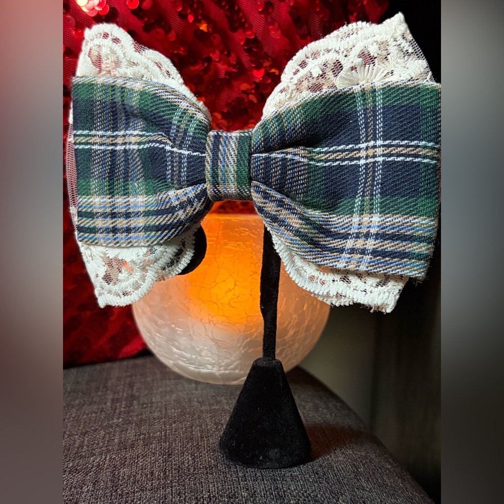 Plaid Green and Blue  Hair Bow